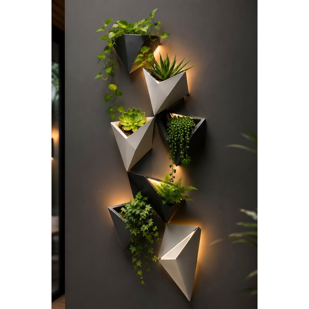3D Printed Faceted Wall Planter with Ambient Sconce