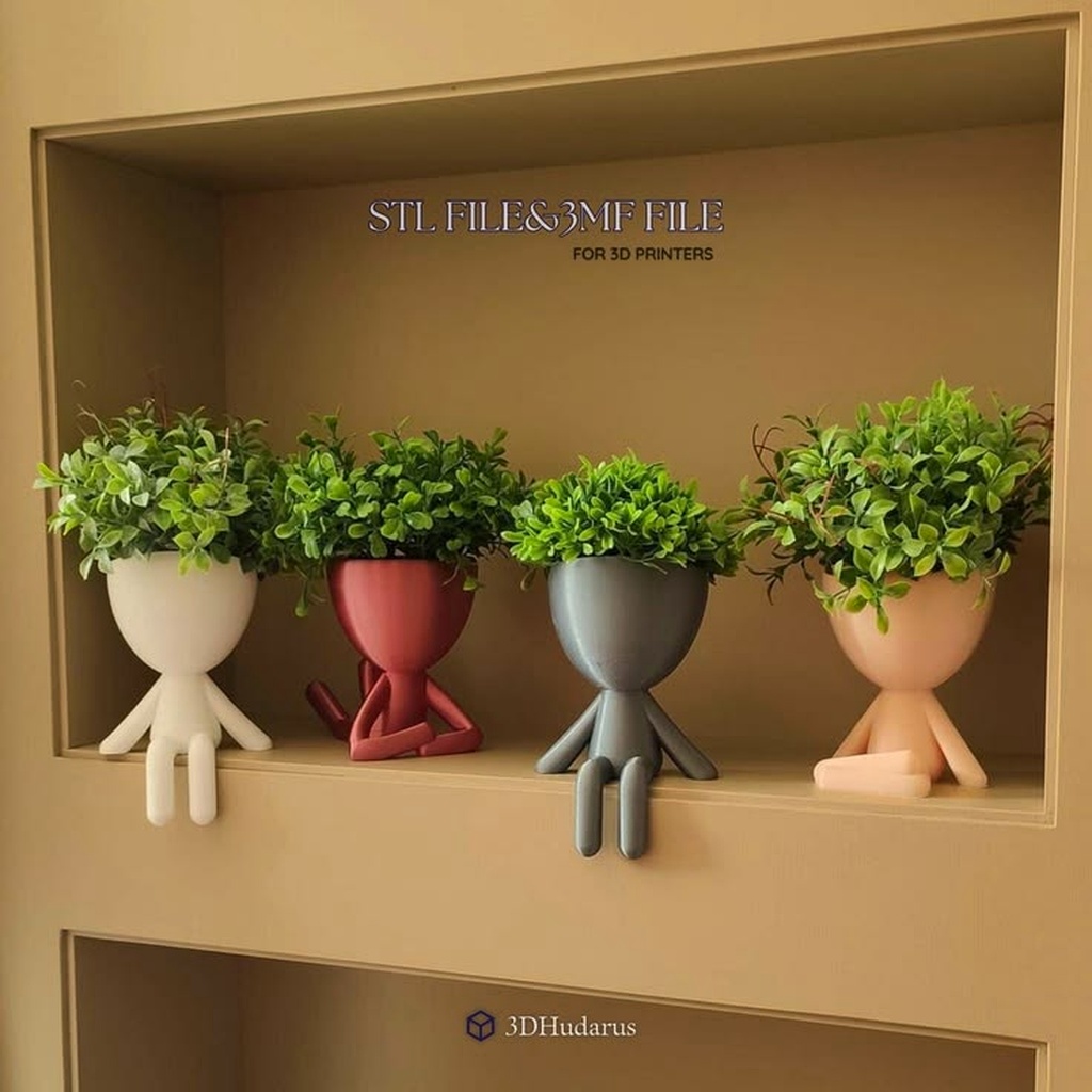 3D Printed Humanoid Seated Succulent Planter Set