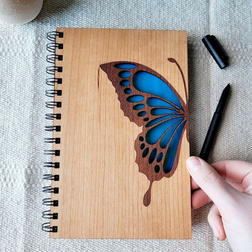 Laser Cut Layered Butterfly Hardwood Cover Notebook