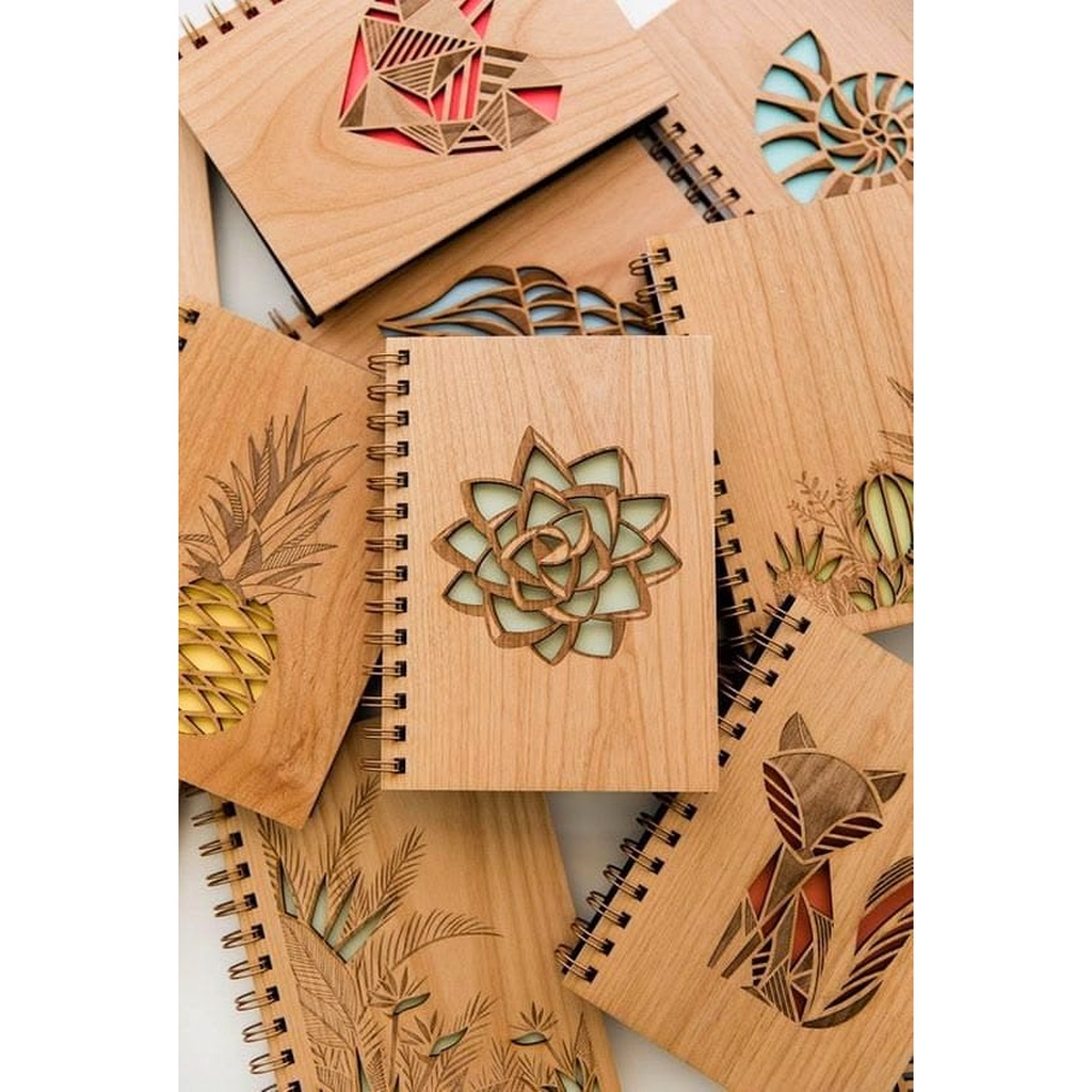Laser Cut Layered Wooden Cover Spiral Journal
