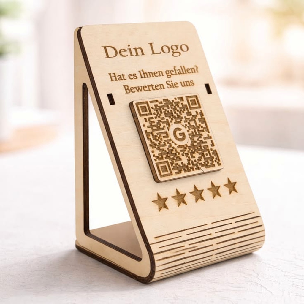Laser Cut Plywood QR Code Feedback Stand