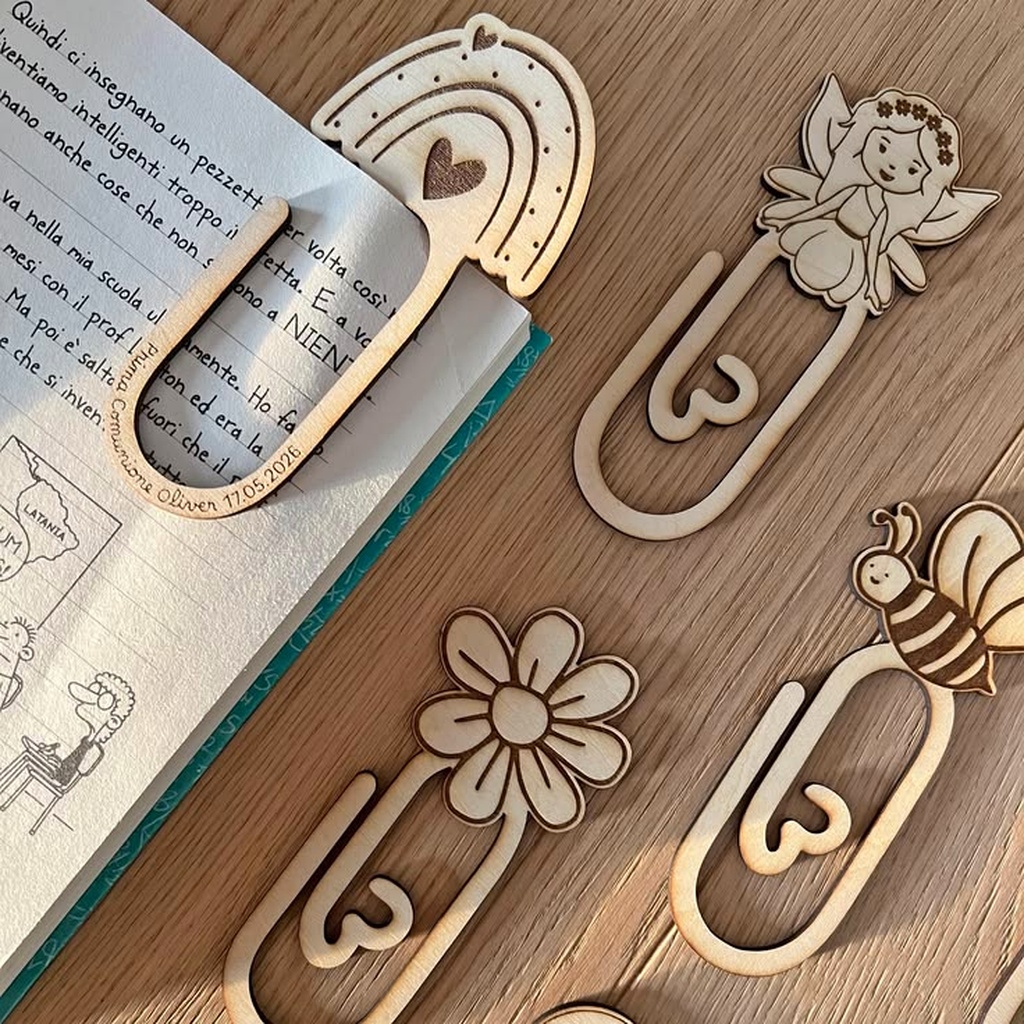 Laser Cut Wooden Bookmark Paperclip Set