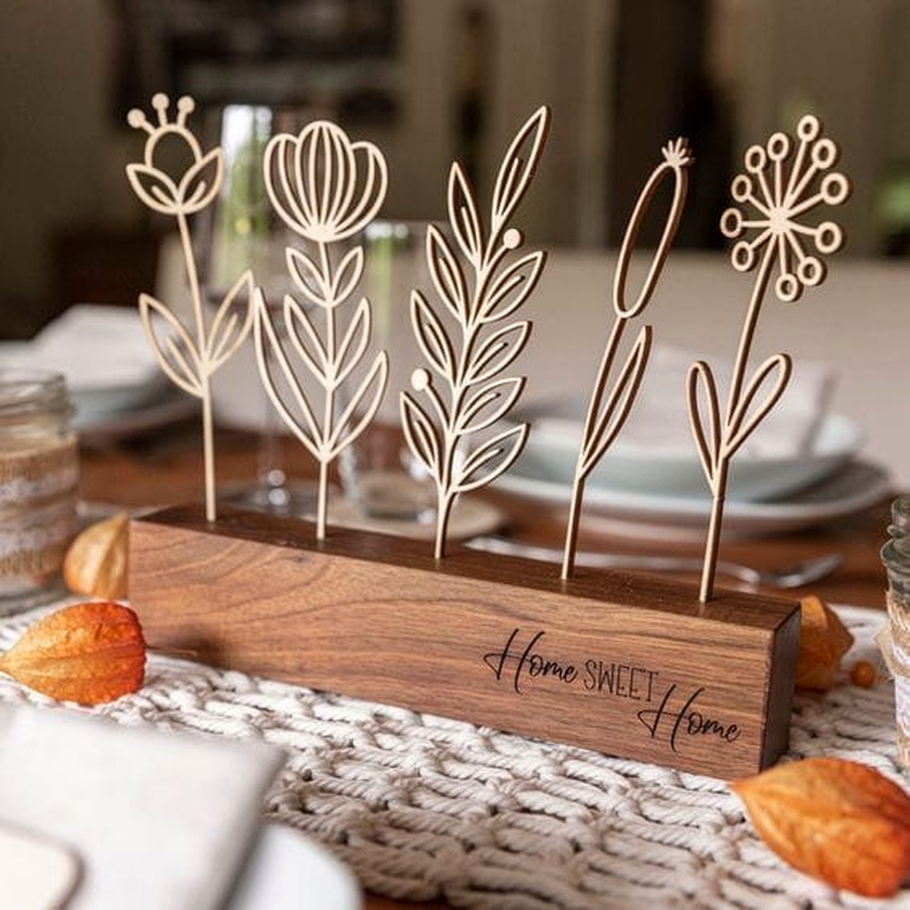 Laser Cut Wooden Wildflower Desk Centerpiece