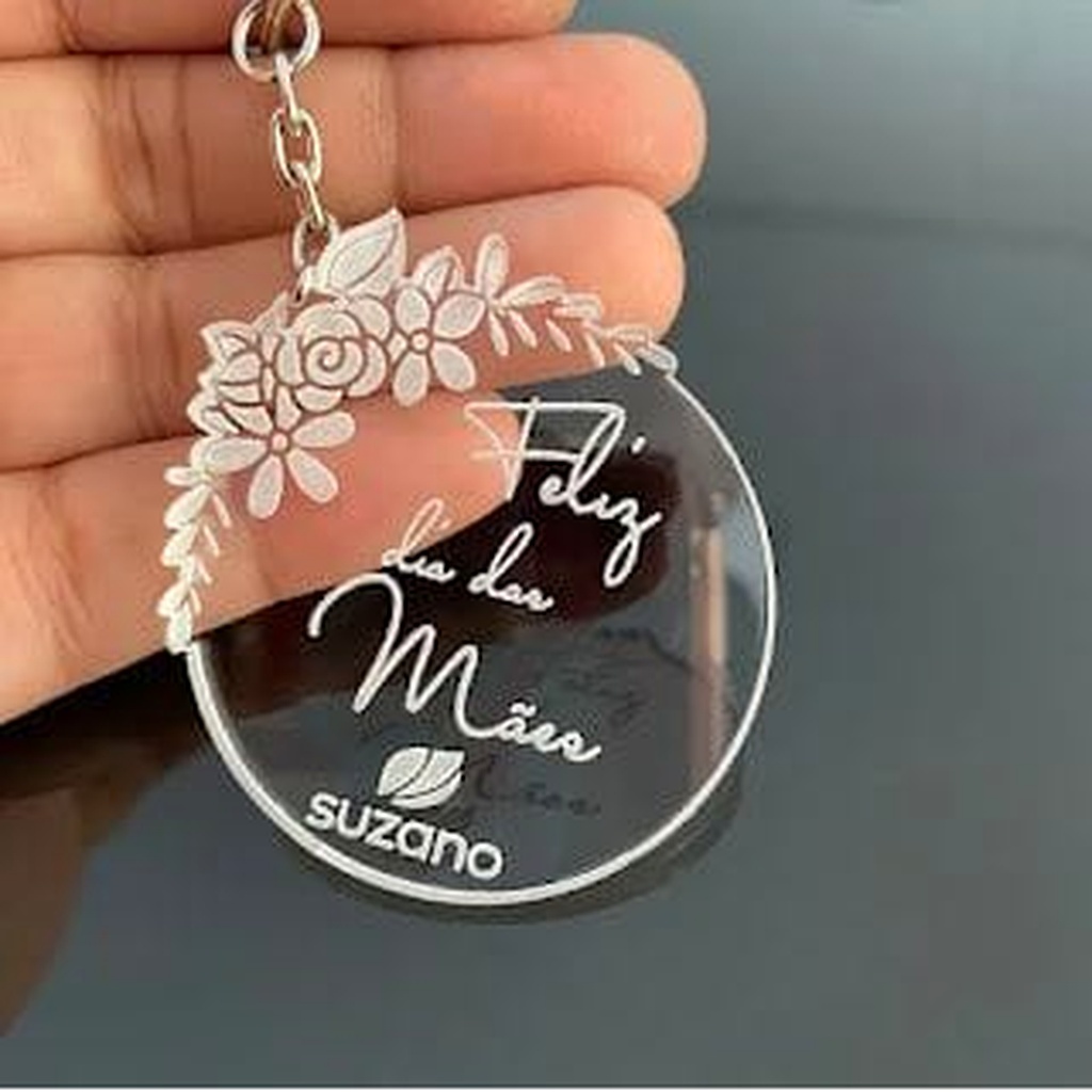Laser Engraved Clear Acrylic Floral Medallion Keychain